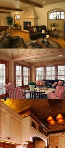 Top: Beam Ceiling; Middle: Beam Ceiling with Barn Boards; Bottom: Beam Ceiling with Brick